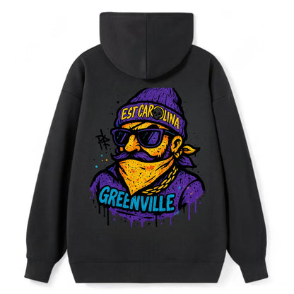 Greenville Pirate wearing East Carolina beanie with skull patch - Classic Pullover Hoodie - Black