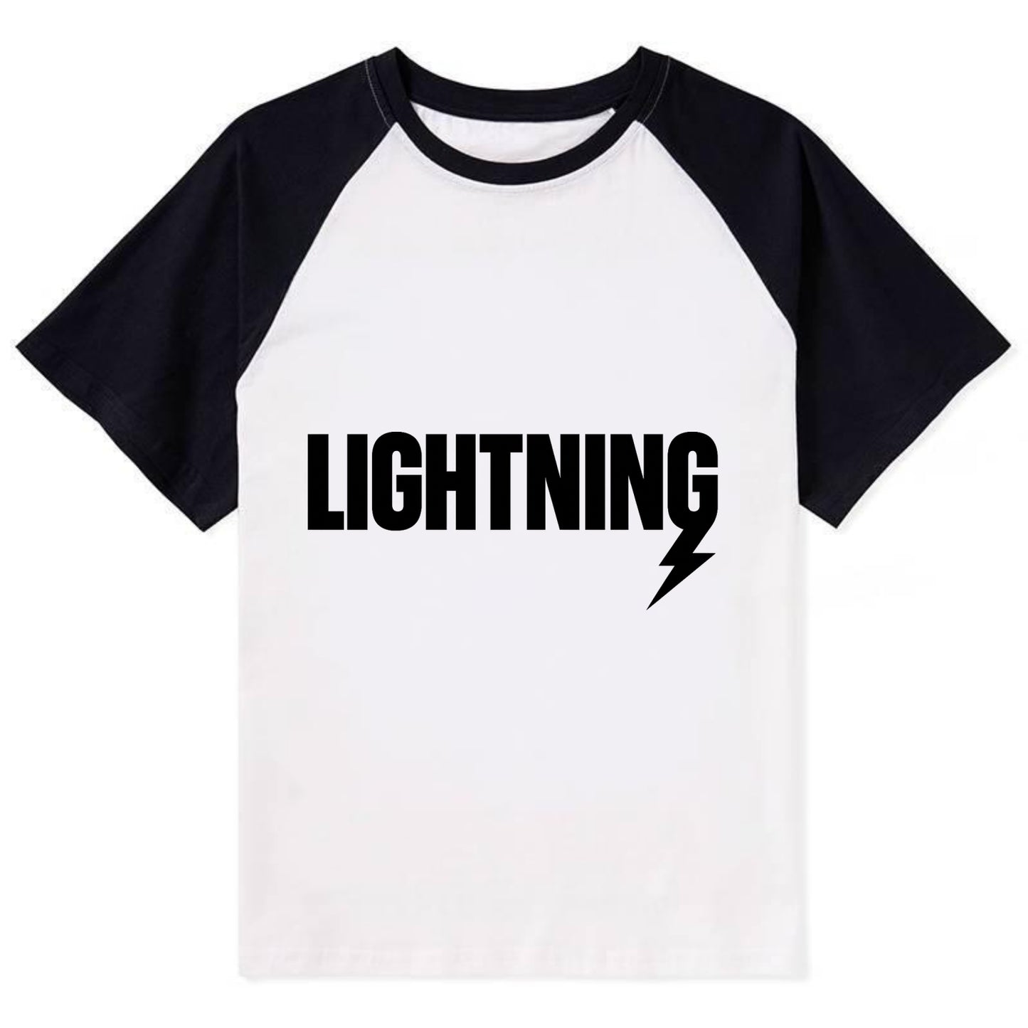 Bold typography design - "LIGHTNING" - fast, electric, striking - Contrast Raglan T-shirt - Black