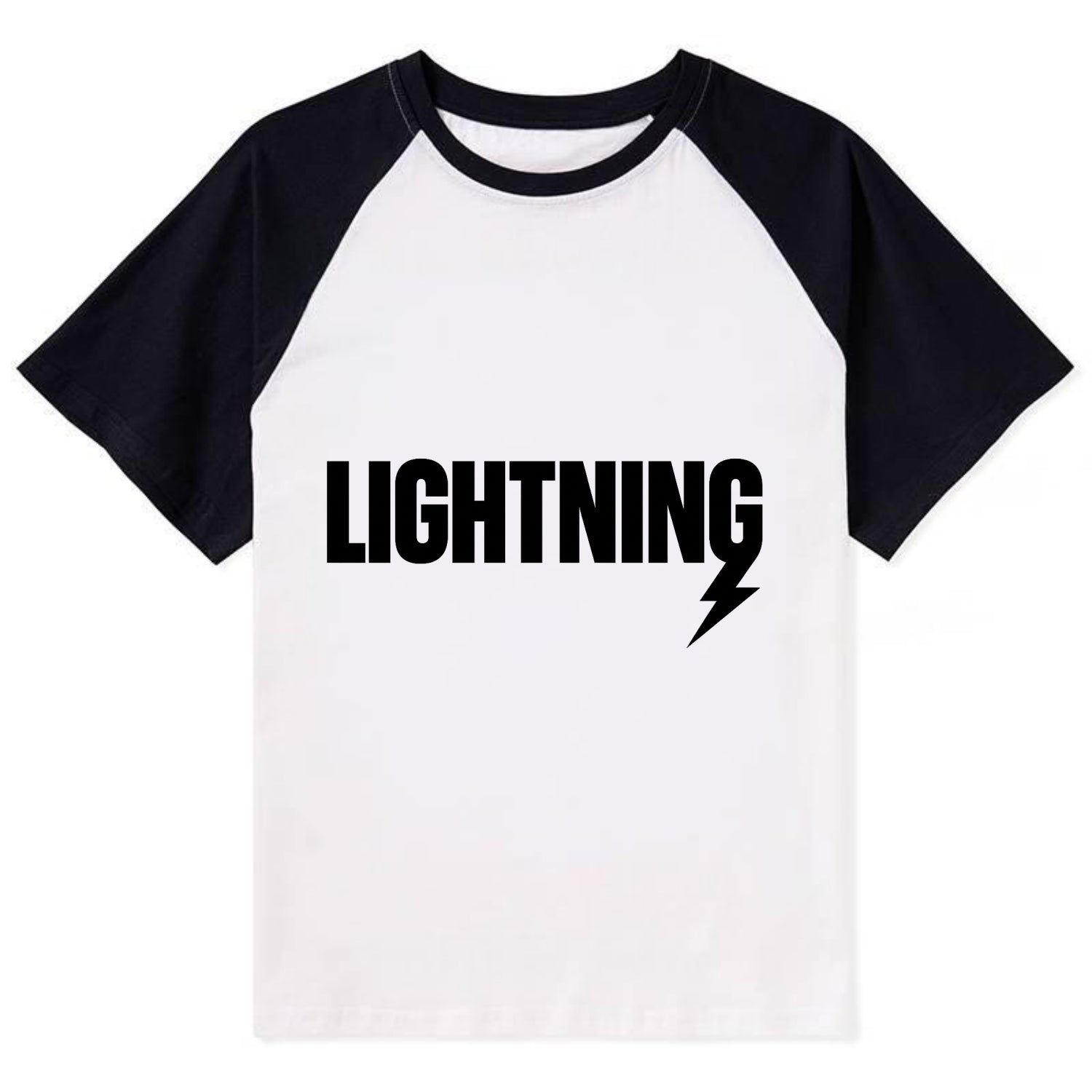 Bold typography design - "LIGHTNING" - fast, electric, striking - Contrast Raglan T-shirt - Black