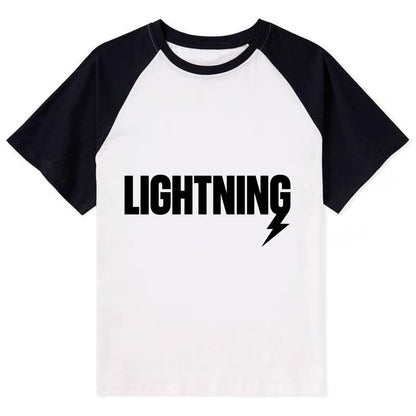 Bold typography design - "LIGHTNING" - fast, electric, striking - Contrast Raglan T-shirt - Black