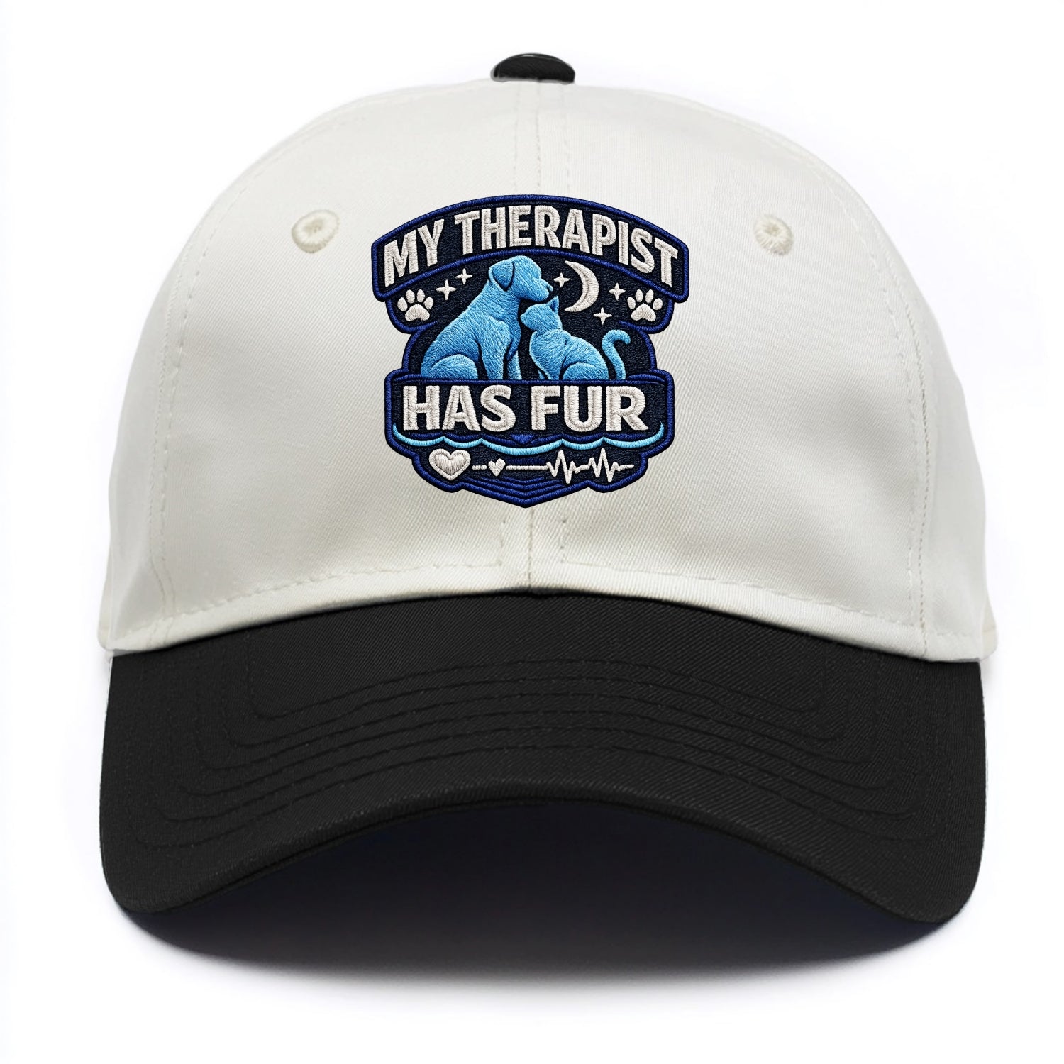 MY THERAPIST HAS FUR - pet silhouette in calming blue , emotional support - Two Tone Cap - Black