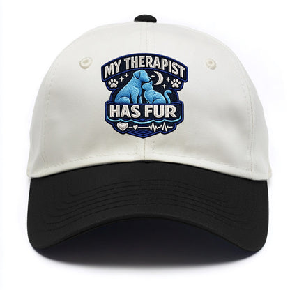 MY THERAPIST HAS FUR - pet silhouette in calming blue , emotional support - Two Tone Cap - Black