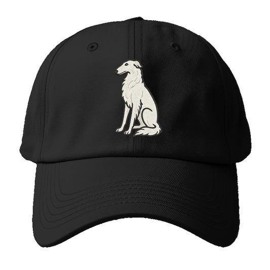 Borzoi - White embroidered sitting pose - Baseball Cap For Big Heads - Black