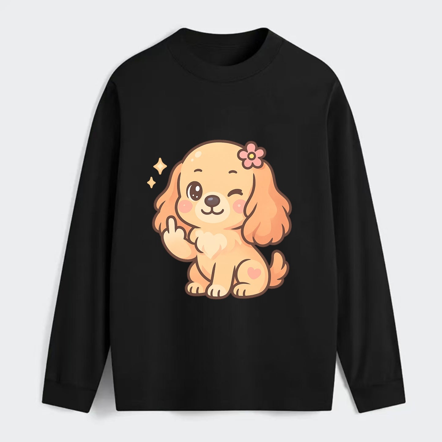 Cocker Spaniel with long wavy ears, gentle face, paw flipping off - Classic Long Sleeve Shirt - Black