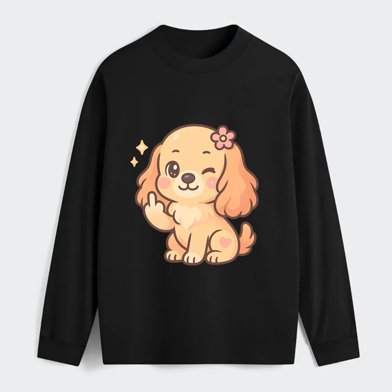 Cocker Spaniel with long wavy ears, gentle face, paw flipping off - Classic Long Sleeve Shirt - Black