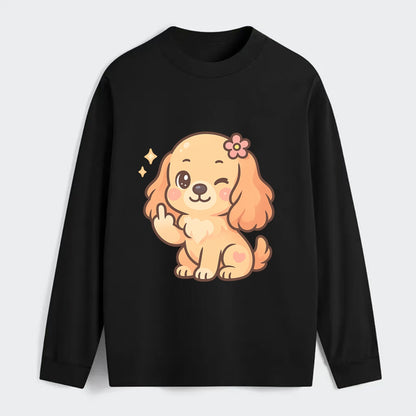 Cocker Spaniel with long wavy ears, gentle face, paw flipping off - Classic Long Sleeve Shirt - Black