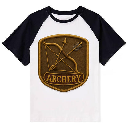 Bow and arrow crossed - archery enthusiast - Contrast Raglan T-shirt - Black