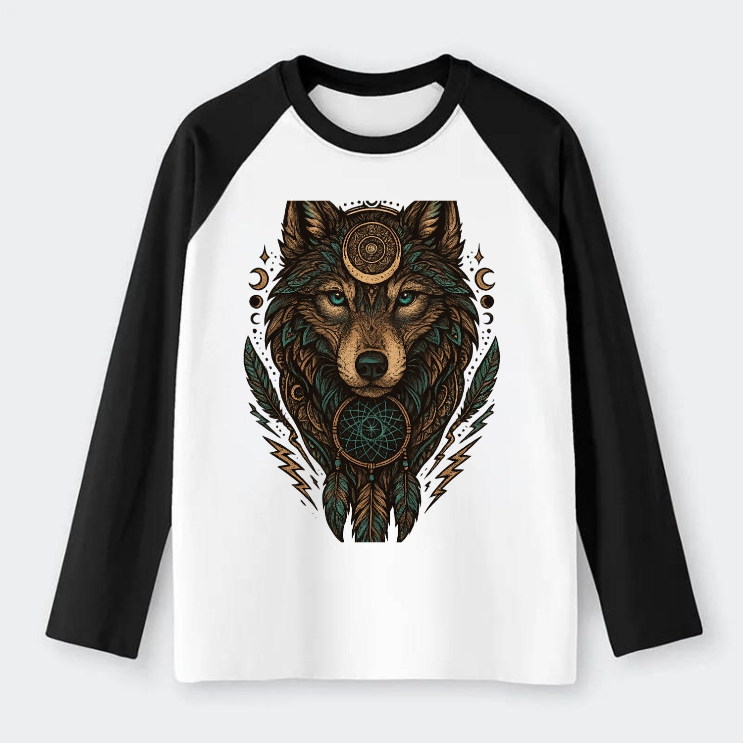 Storm Wolf Thunder  - Raglan Long Sleeve T-Shirt - Black