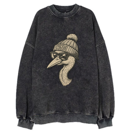 Toledo Great Blue Heron wearing Toledo beanie with pom pom and wayfarer - Vintage Sweatshirt - Black