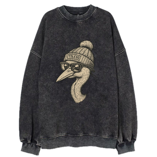 Toledo Great Blue Heron wearing Toledo beanie with pom pom and wayfarer - Vintage Sweatshirt