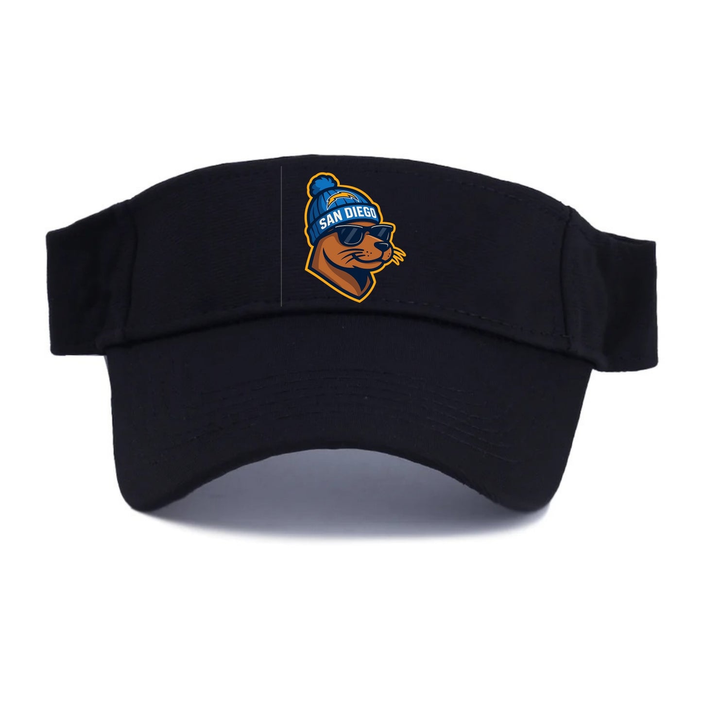 San Diego Sea Lion wearing Chargers beanie with bolt patch and wayfarer sunglasses - Visor - Black