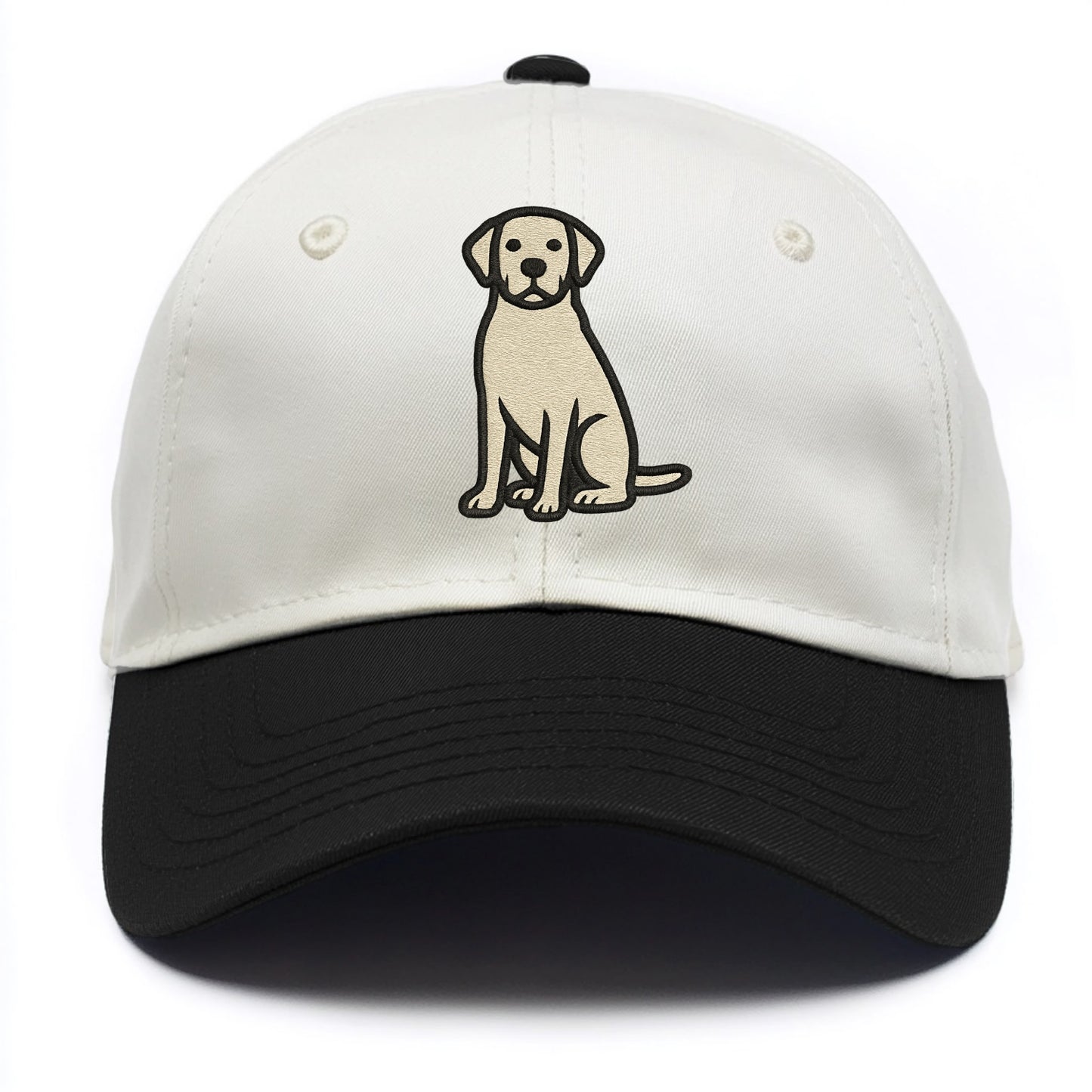 Goldador - Golden Lab mix sitting pose - Two Tone Cap - Black