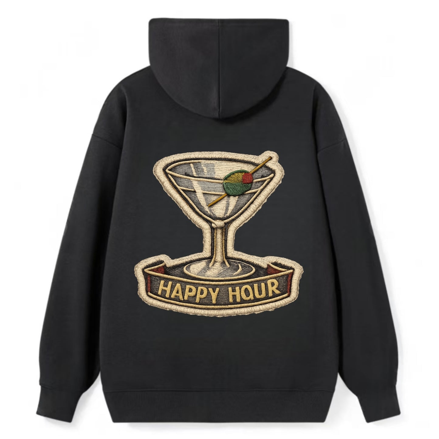 COCKTAIL MARTINI - martini glass with olive in silver and green , happy - Classic Pullover Hoodie - Black