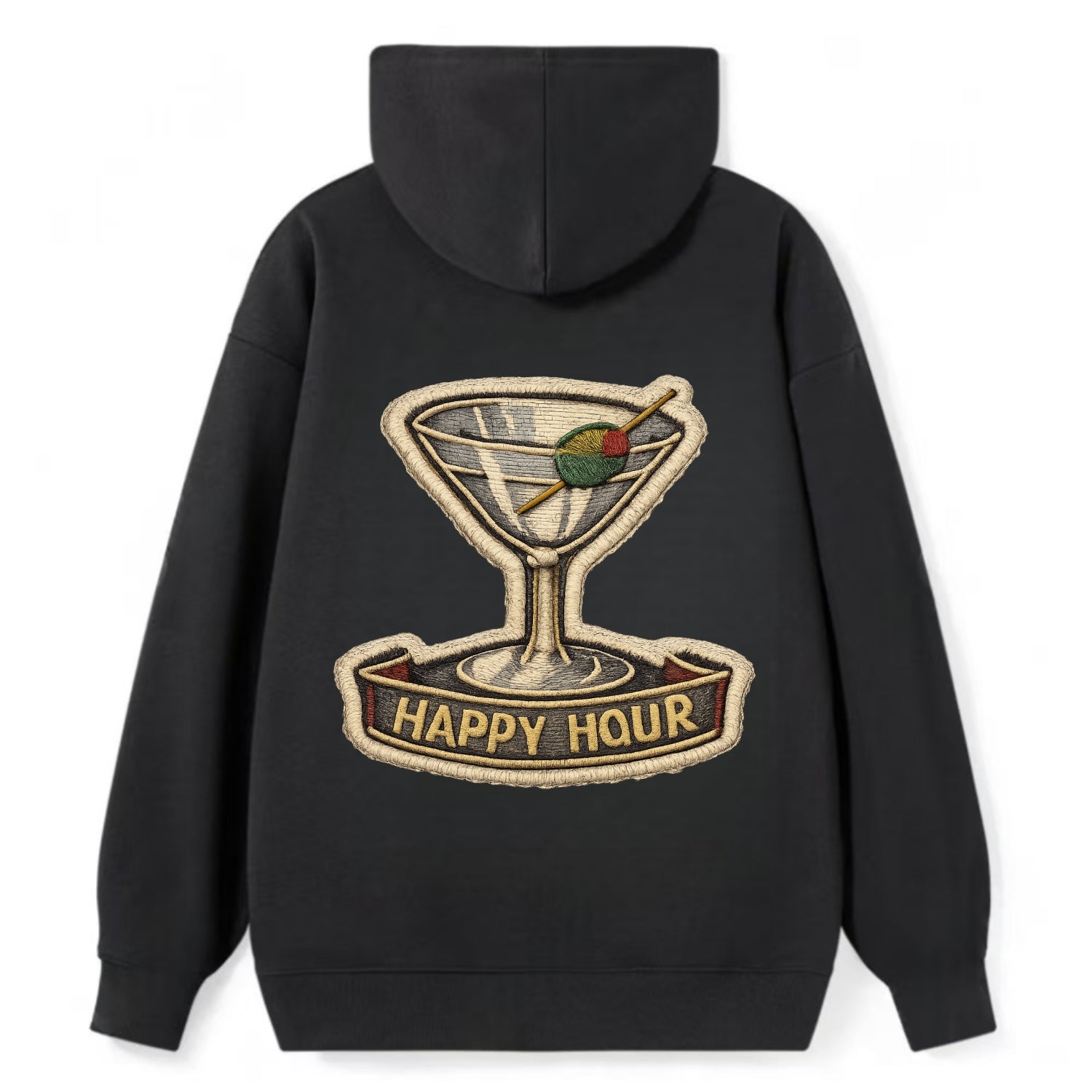 COCKTAIL MARTINI - martini glass with olive in silver and green , happy - Classic Pullover Hoodie - Black