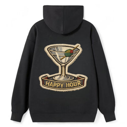 COCKTAIL MARTINI - martini glass with olive in silver and green , happy - Classic Pullover Hoodie - Black
