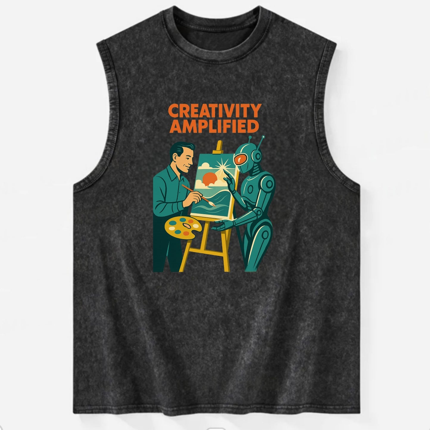 Artist and AI creating beautiful masterpiece together - "Creativity - Vintage Washed Tank - Black