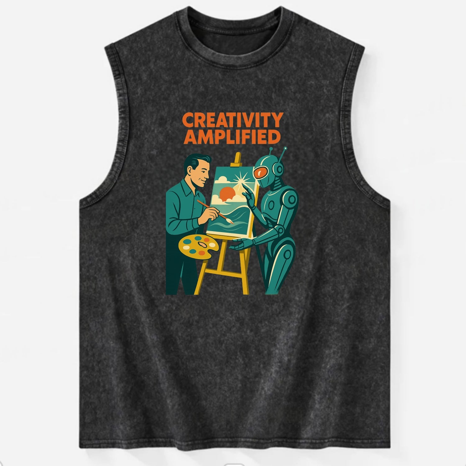 Artist and AI creating beautiful masterpiece together - "Creativity - Vintage Washed Tank - Black