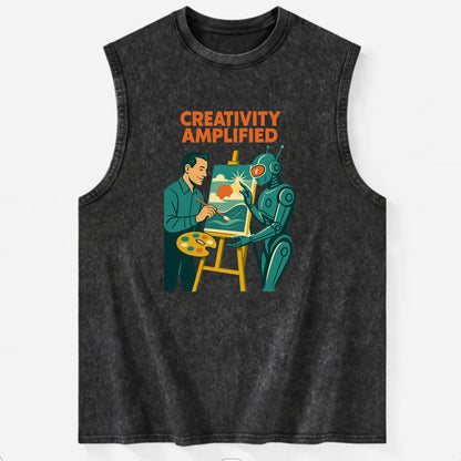 Artist and AI creating beautiful masterpiece together - "Creativity - Vintage Washed Tank - Black