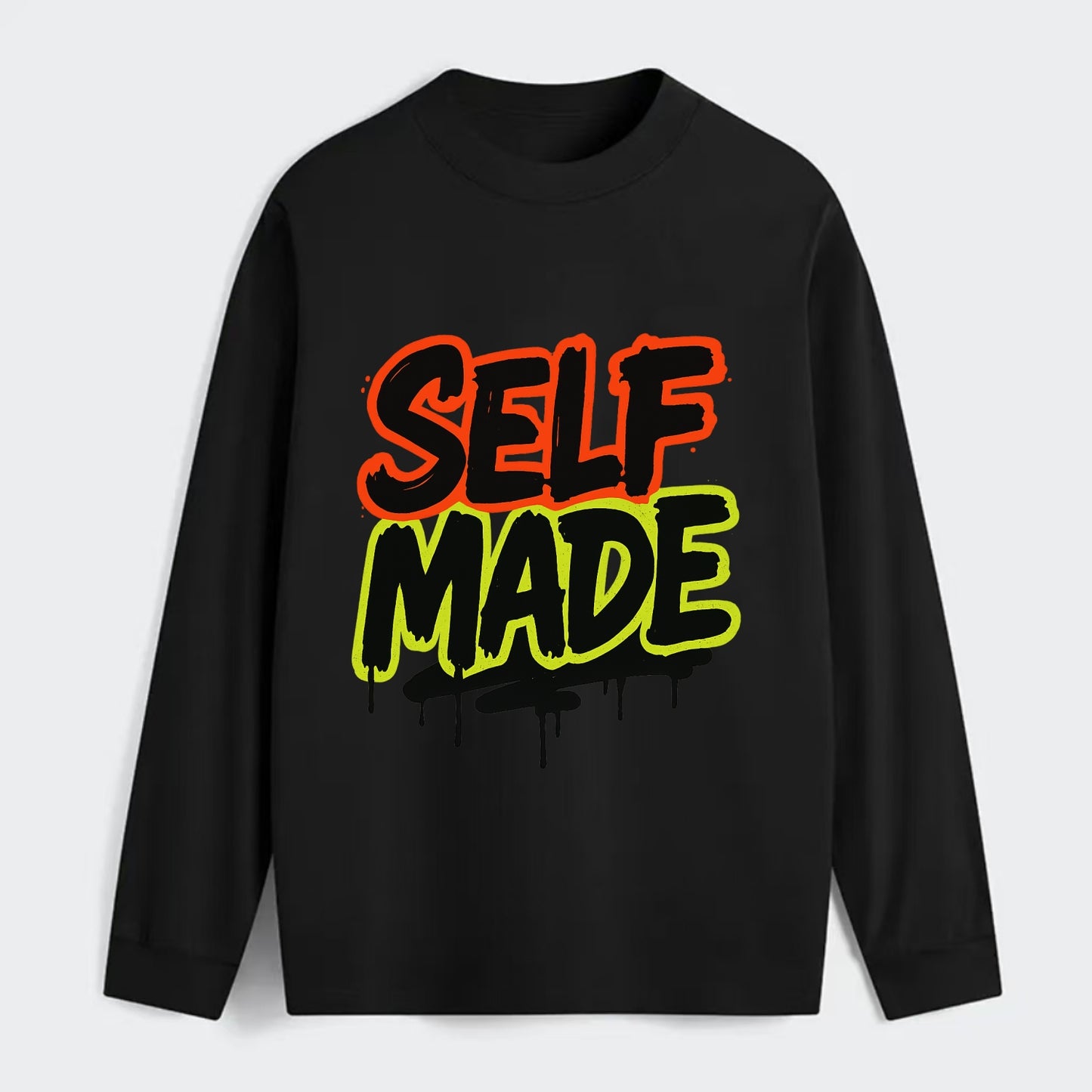 Bold typography design - "SELF MADE" - built from nothing, earned - Classic Long Sleeve Shirt - Black