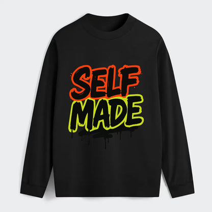 Bold typography design - "SELF MADE" - built from nothing, earned - Classic Long Sleeve Shirt - Black
