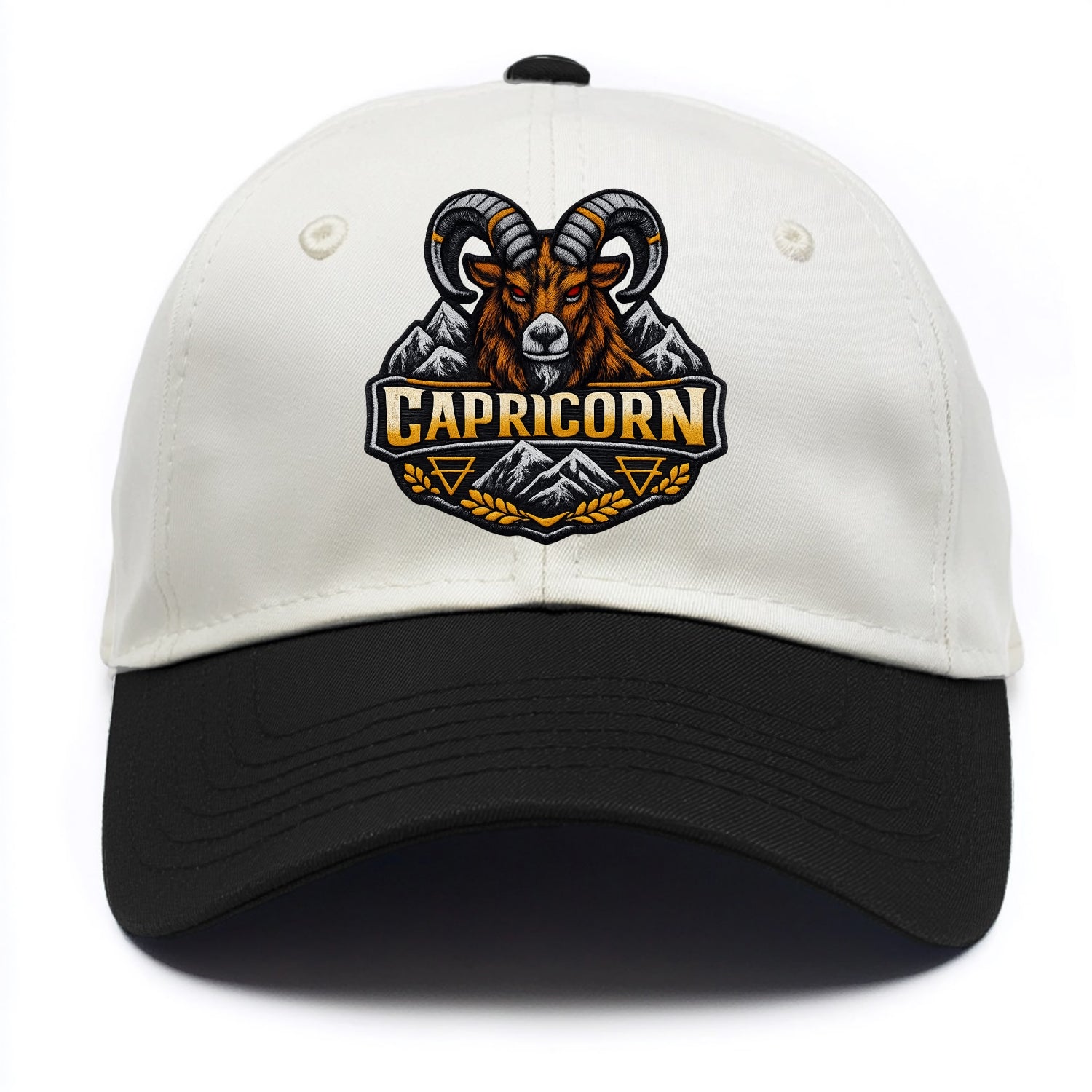 CAPRICORN GOAT - mountain goat in brown and gray , earth sign - Two Tone Cap - Black