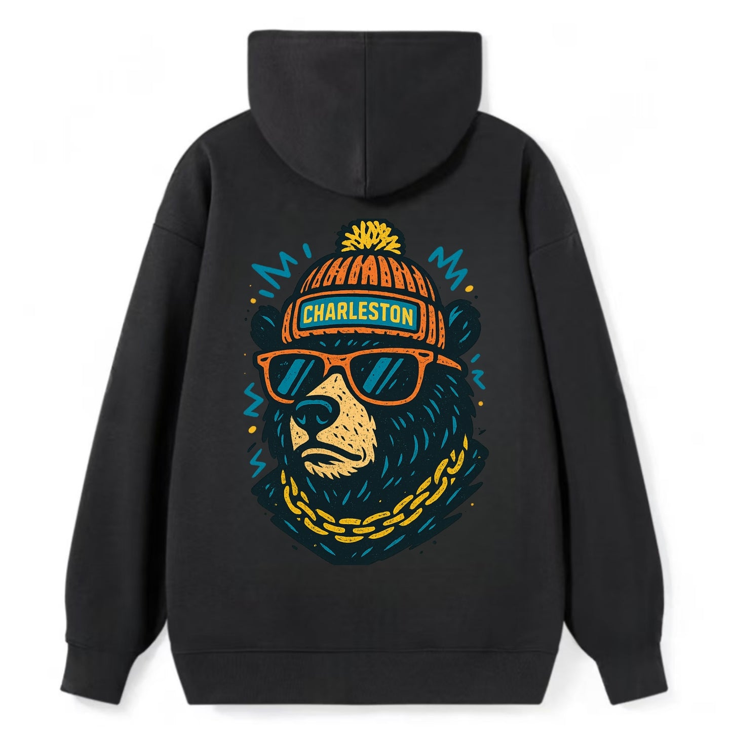 West Virginia Black Bear wearing Charleston beanie with pom pom and - Classic Pullover Hoodie - Black