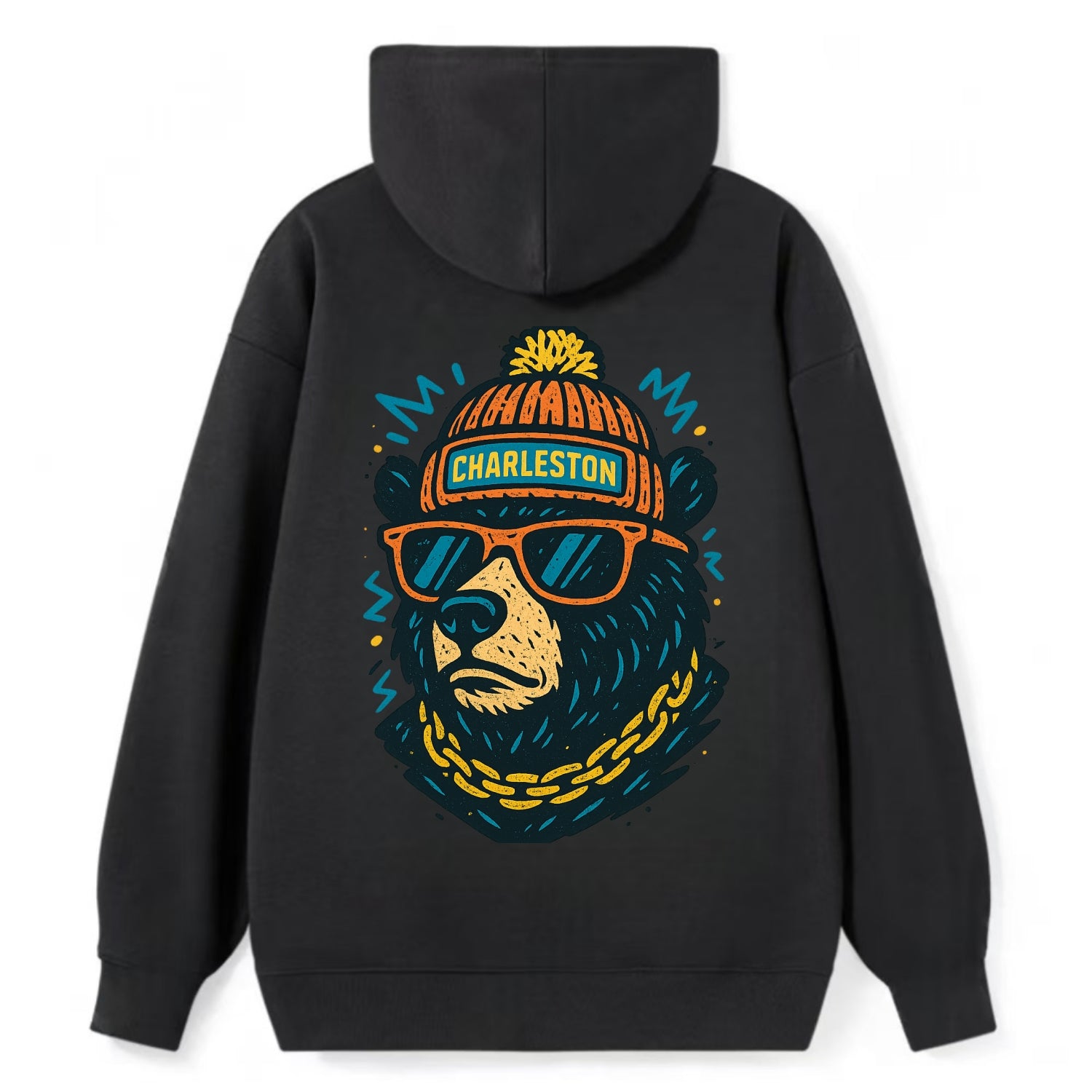 West Virginia Black Bear wearing Charleston beanie with pom pom and - Classic Pullover Hoodie - Black