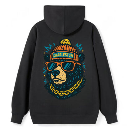 West Virginia Black Bear wearing Charleston beanie with pom pom and - Classic Pullover Hoodie - Black