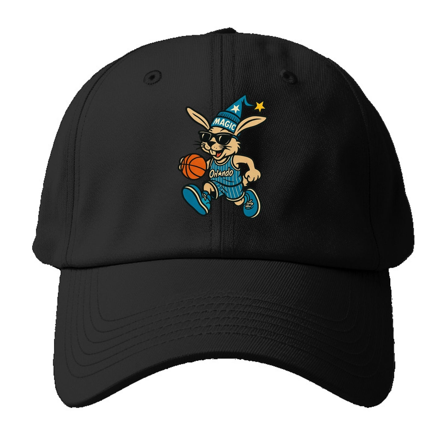 Orlando Rabbit wearing Magic blue and silver beanie with wizard hat and wayfarer - Baseball Cap - Black