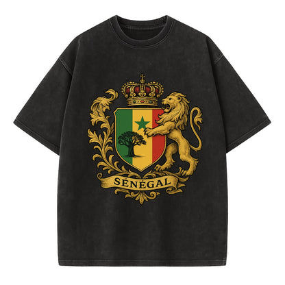 Senegal Lion Emblem  - Vintage T-shirt - Black