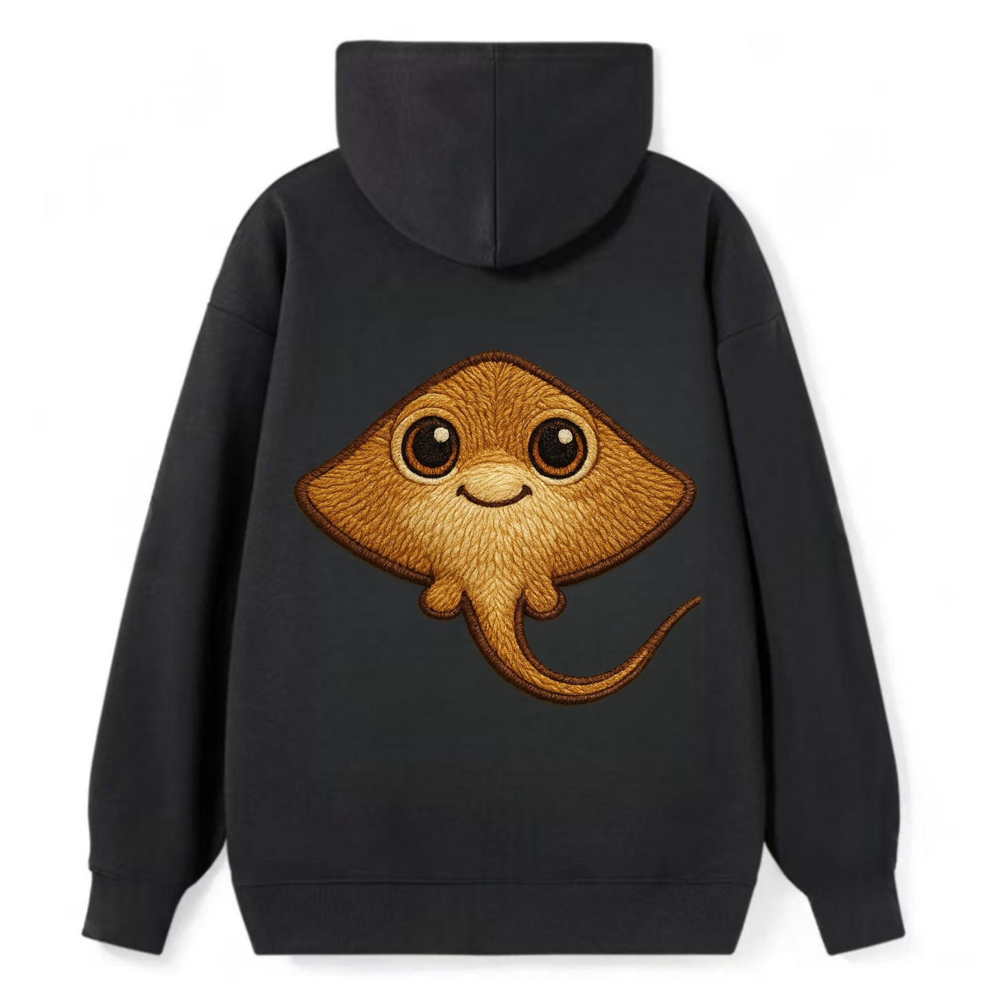 Baby Stingray - flat body, long tail, eyes on top, front-facing, friendly - Classic Pullover Hoodie - Black