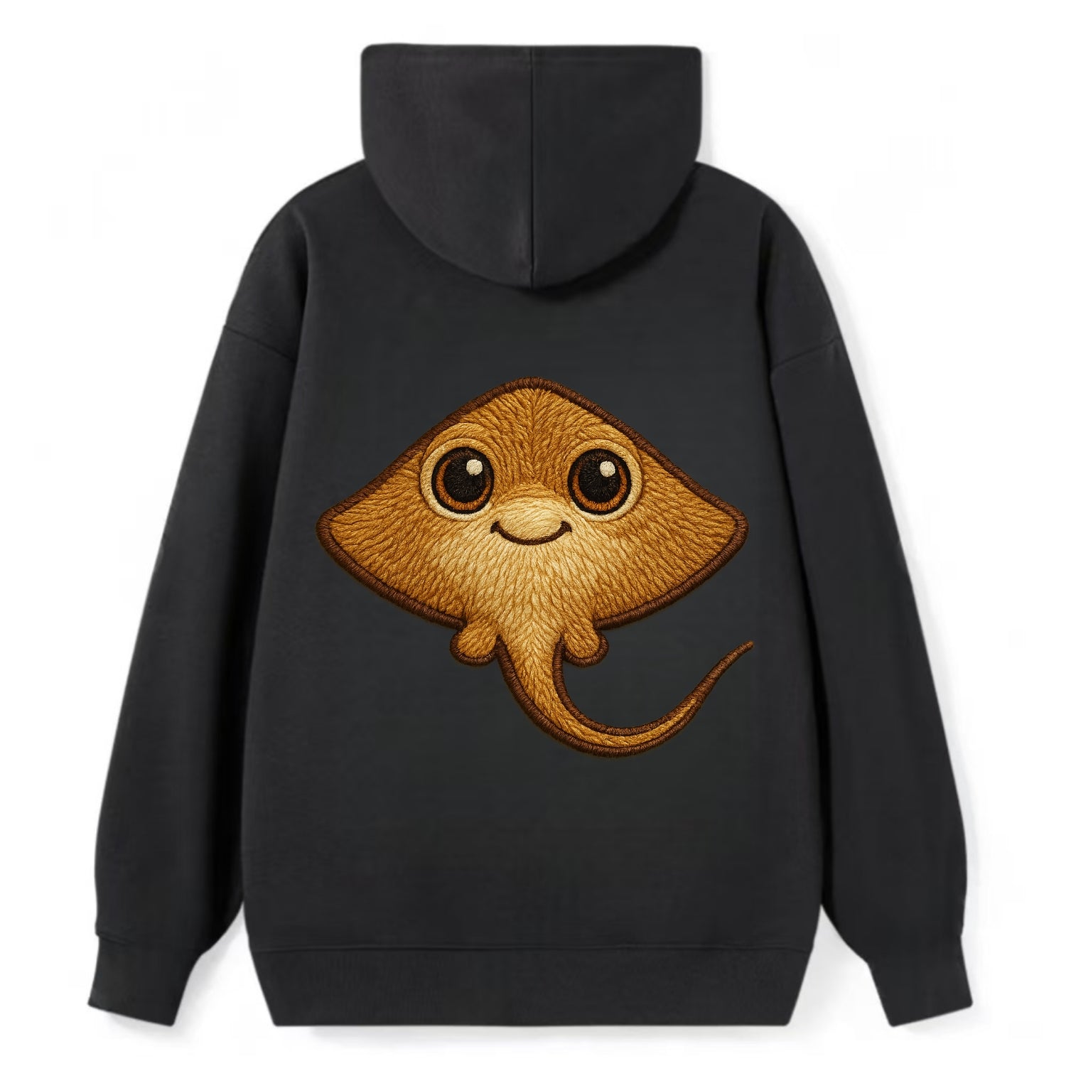 Baby Stingray - flat body, long tail, eyes on top, front-facing, friendly - Classic Pullover Hoodie - Black