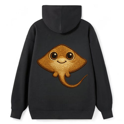 Baby Stingray - flat body, long tail, eyes on top, front-facing, friendly - Classic Pullover Hoodie - Black