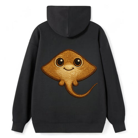 Baby Stingray - flat body, long tail, eyes on top, front-facing, friendly - Classic Pullover Hoodie - Black
