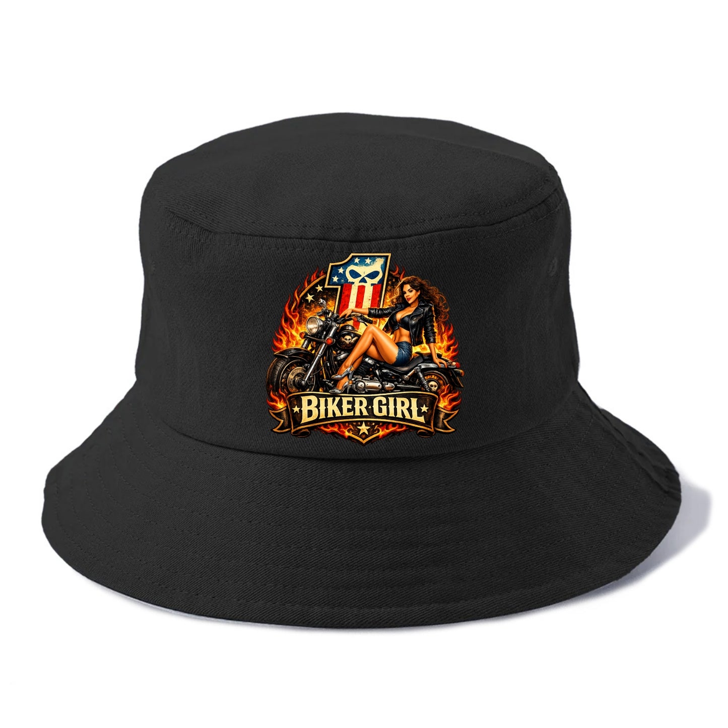 Vintage Biker Pin Up - Bucket Hat - Black