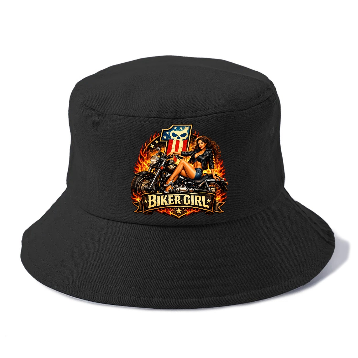Vintage Biker Pin Up - Bucket Hat - Black