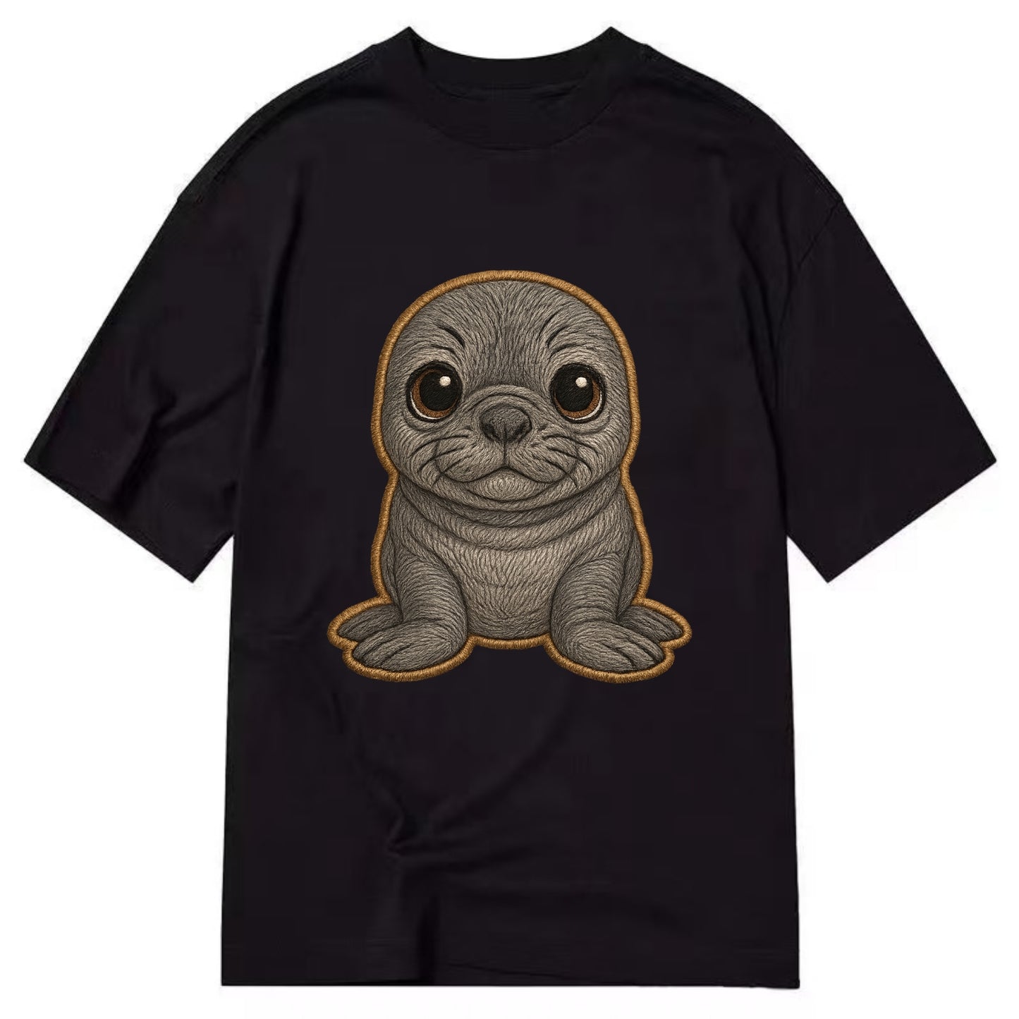 Baby Elephant Seal - gray wrinkly, tiny trunk nose, big dark eyes, front-facing, - Classic T-shirt - Black