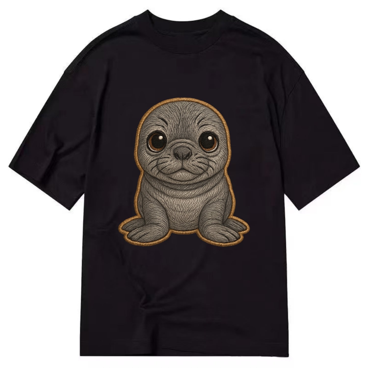 Baby Elephant Seal - gray wrinkly, tiny trunk nose, big dark eyes, front-facing, - Classic T-shirt - Black