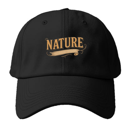 Bold typography design - "NATURE" - natural world, organic - Baseball Cap - Black