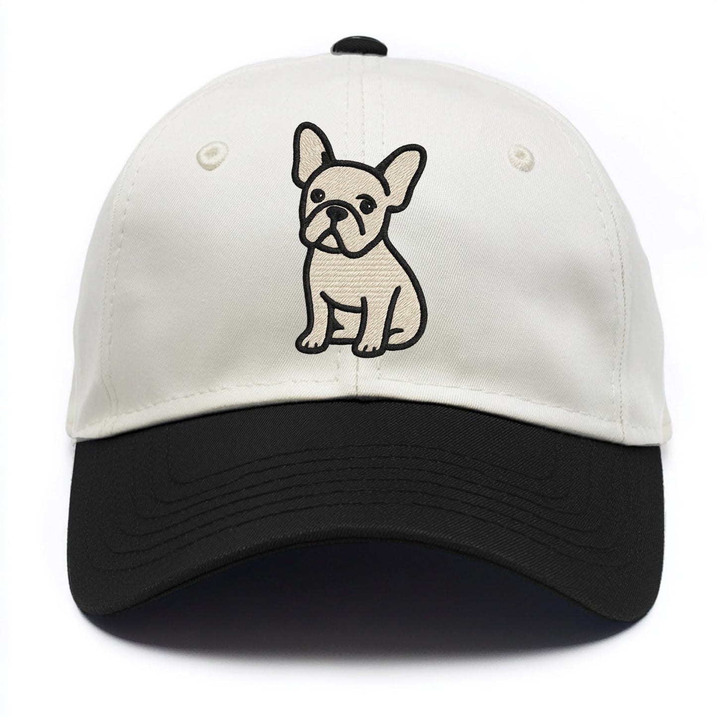 French Bulldog - Head tilt one ear up - Two Tone Cap - Black