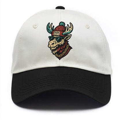 Park City Moose wearing Park City beanie with pom pom and wayfarer sunglasses - Two Tone Cap - Black