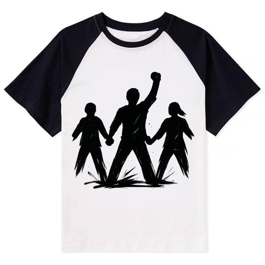 Human chain formation - unity and protection ink brushwork - Contrast Raglan T-shirt - Black