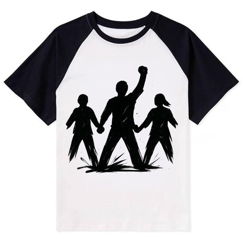 Human chain formation - unity and protection ink brushwork - Contrast Raglan T-shirt