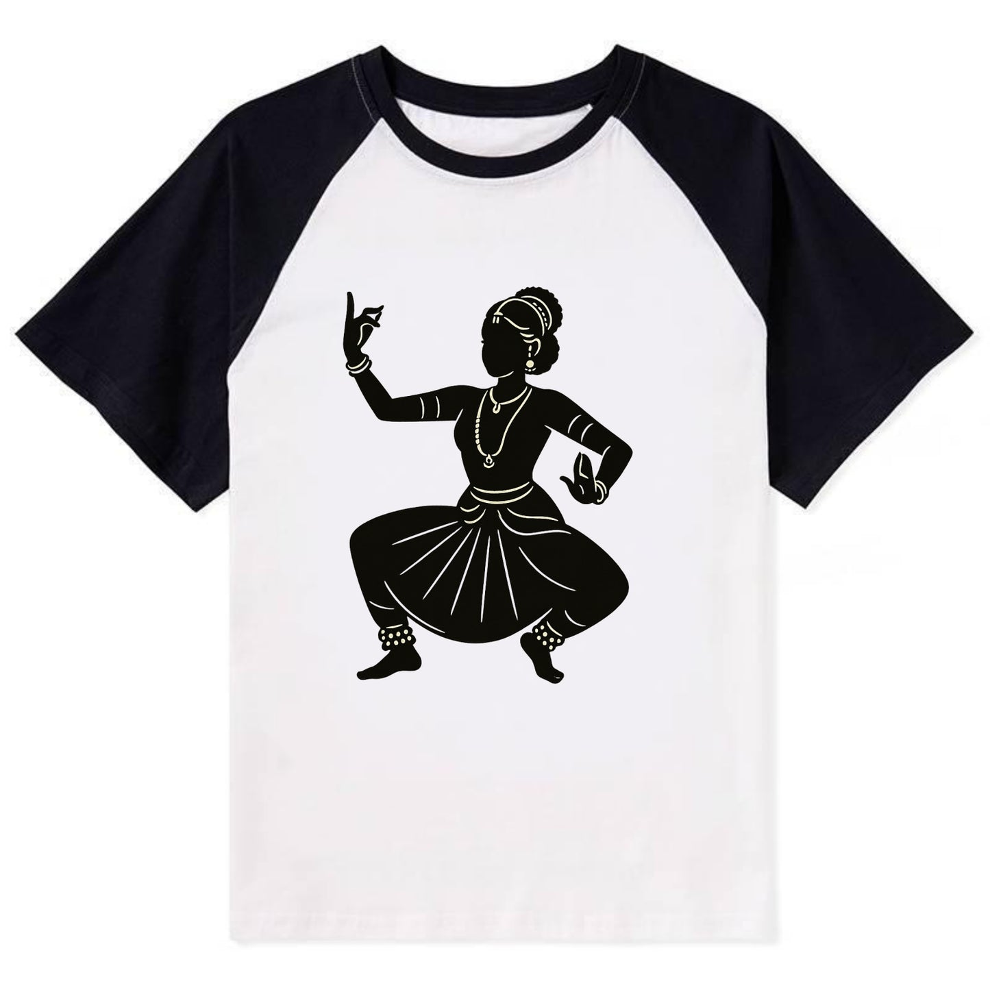 Bharatanatyam classical Indian pose - Contrast Raglan T-shirt - Black