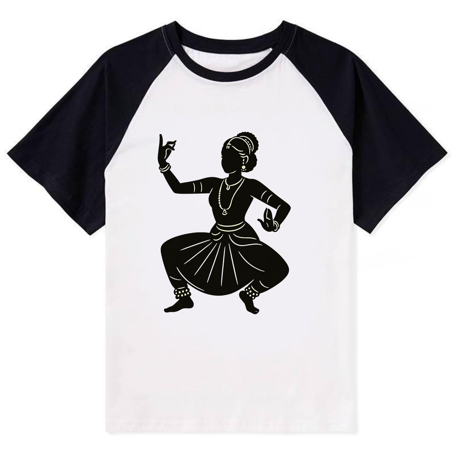 Bharatanatyam classical Indian pose - Contrast Raglan T-shirt - Black