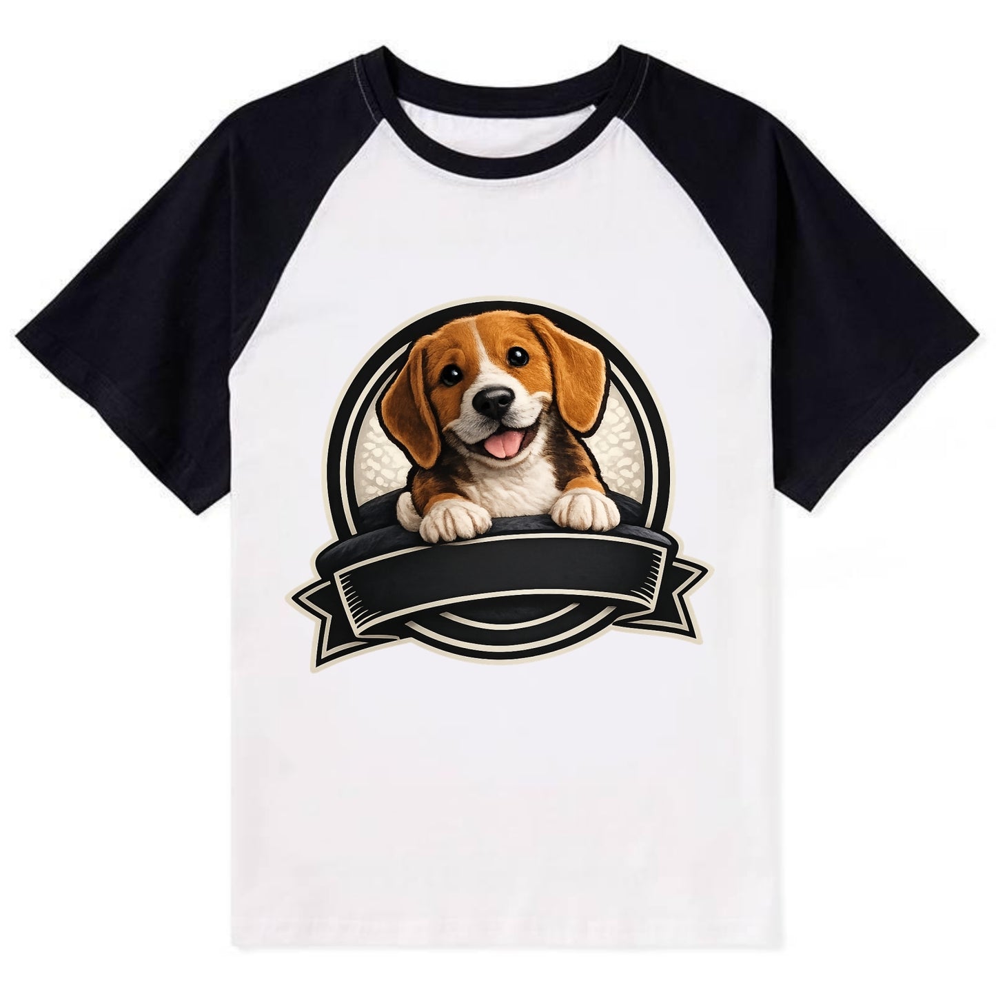 Paws Up Beagle - Contrast Raglan T-shirt - Black
