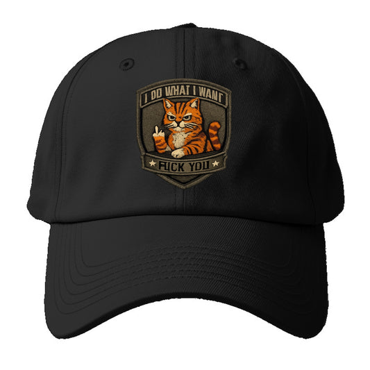 I DO WHAT I WANT CAT - sassy cat in orange , feline attitude - Baseball Cap - Black