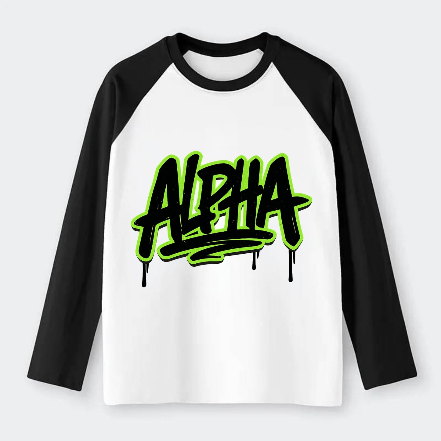 Bold typography design - "ALPHA" - leader of the pack - Raglan Long Sleeve T-Shirt - Black