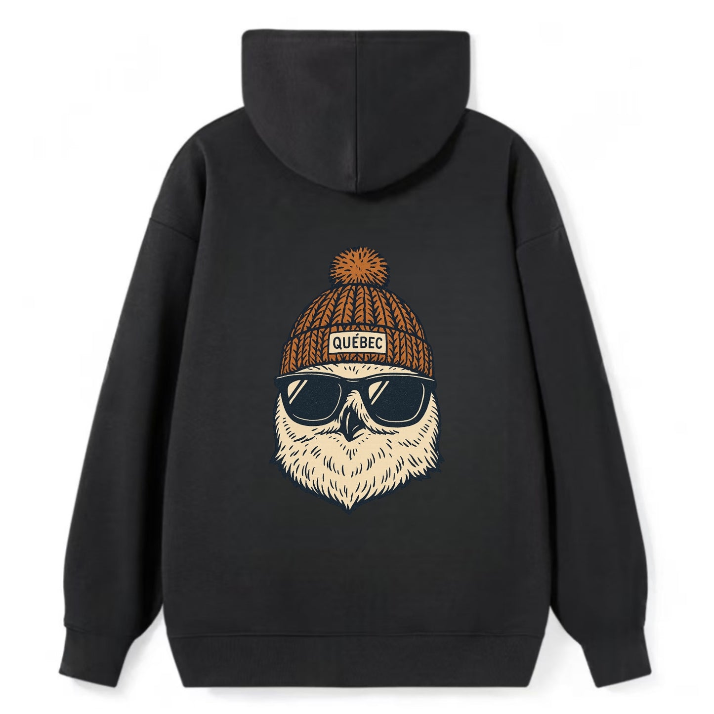 Quebec City Snowy Owl wearing Quebec beanie with pom pom and wayfarer - Classic Pullover Hoodie - Black