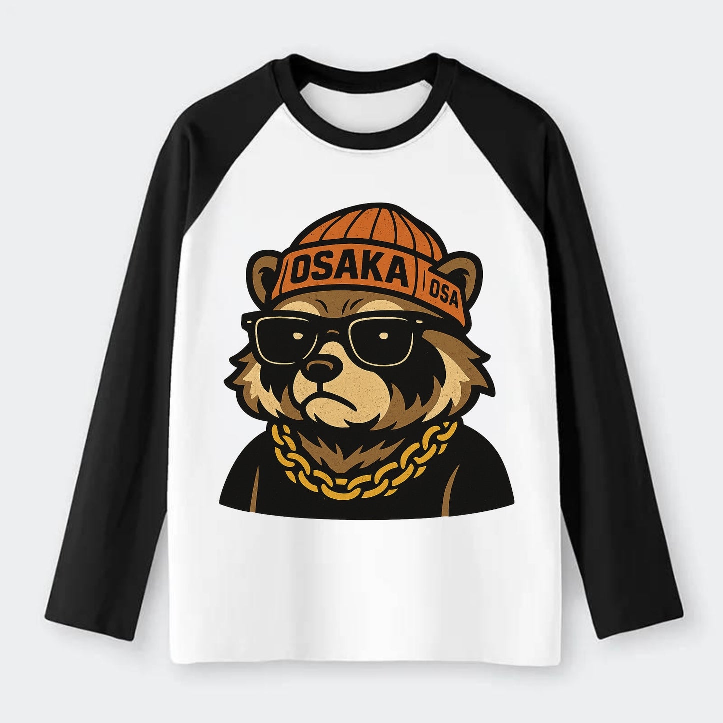 Osaka Tanuki - Raglan Long Sleeve T-Shirt - Black